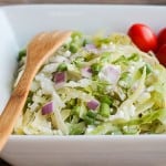 This simple salad goes together in minutes and is a welcome change from a lettuce salad each night at dinner. Cool, crisp, with a little bite, cabbage salad will refresh you, even if you don’t like coleslaw!