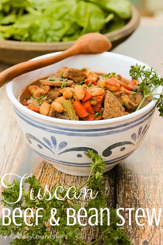 Tuscan Beef and Bean Stew - A crockpot recipe simple enough for a weeknight dinner but one that tastes elegant enough to serve at a dinner party. Only real food allowed!