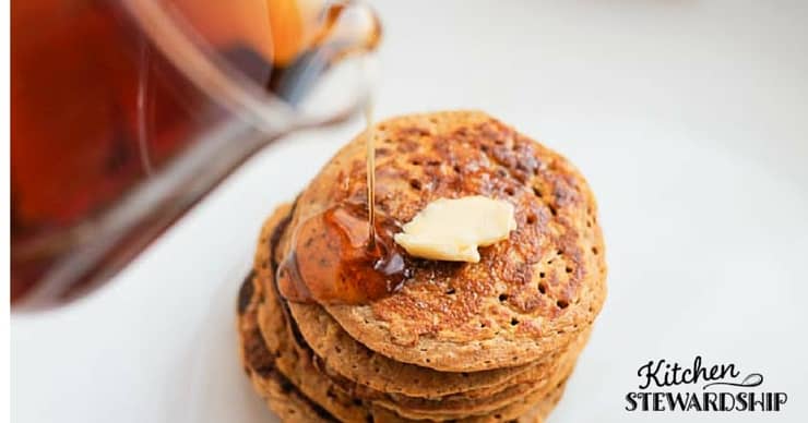 A full cup of vegetables for every 1/4 cup of grains! Now that is one healthy pancake. Use any orange vegetable (pumpkin, buttercup or butternut squash, etc) and any flour, including coconut flour, almond flour, whole wheat flour, brown rice flour, even sourdough. Eat your vegetables for breakfast!