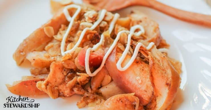 A close up view of healthy homemade baked apple crisp