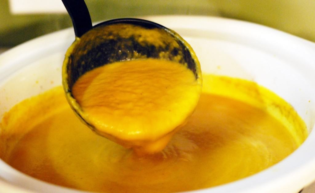 Crockpot Curried Sweet Potato and Carrot Soup. A simple, hearty, whole foods soup for the crockpot!