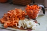 chopped vegetables for slow cooker sweet potato and carrot soup