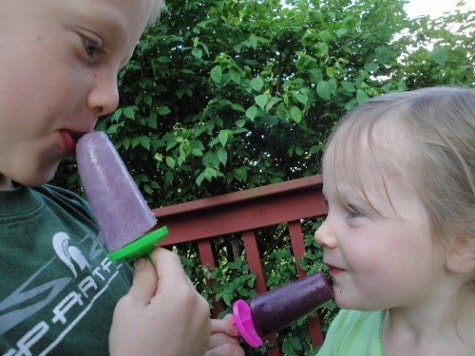 two kids eating homemade popsicles dairy-free