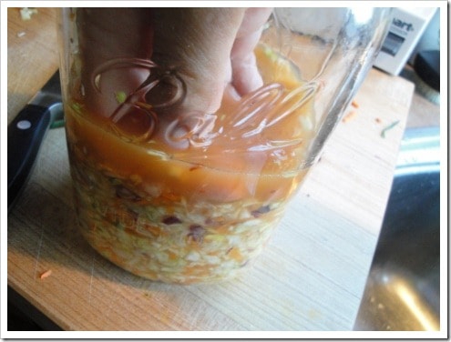 Making fermented kimchi - using farm fresh vegetables