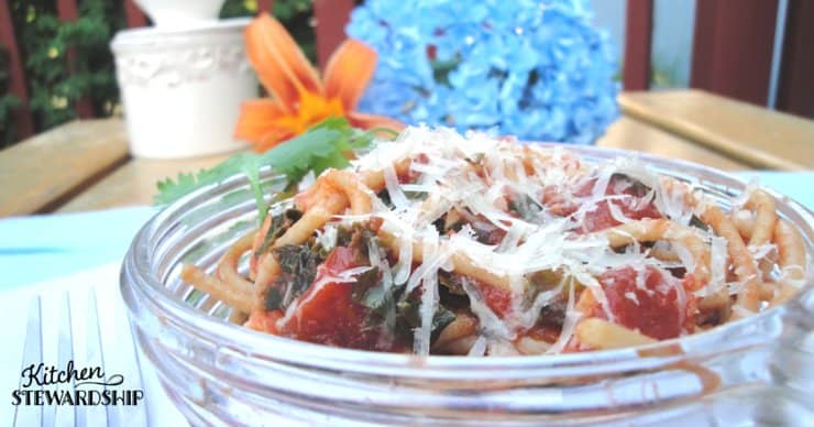 Tomato Basil Einkorn Pasta With Greens