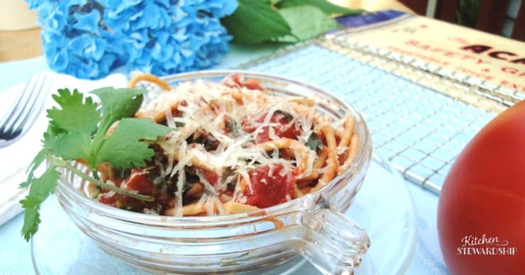 Tomato Basil Einkorn Pasta With Greens