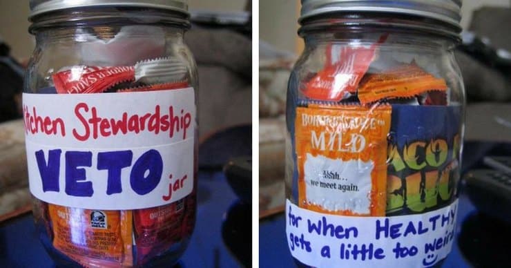 Kitchen Stewardship Veto Jar for when healthy gets a little too weird