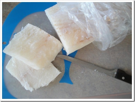 Alaskan halibut cutting and thawing