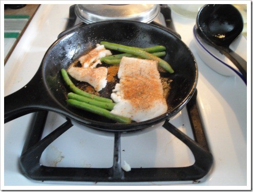Pan fry Alaskan Halibut with Green Beans