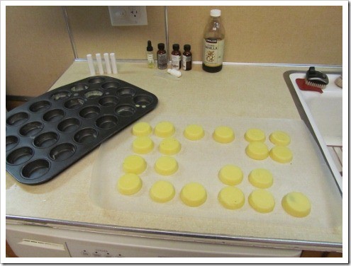 13 finished hard lotion flipped out of the muffin tin