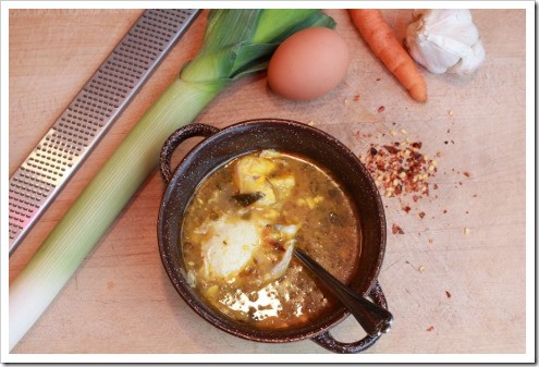 Garlic Leek Soup with Poached Egg