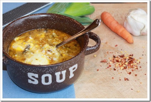 Garlic Leek Soup with Poached Egg