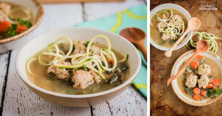 Italian Wedding meatball zucchini and greens soup