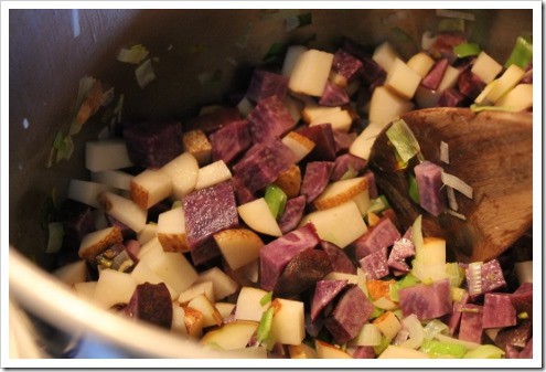 making cream of potato vegetable soup