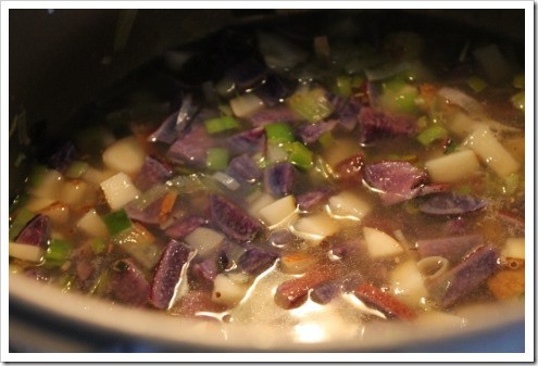 making cream of potato vegetable soup