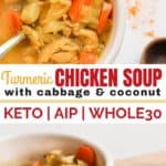 This turmeric chicken soup is loaded with cabbage and coconut. Grab a big bowl for some amazing health benefits. #souprecipes #naturalremedies #naturalhealth #cleaneatingrecipes #realfood