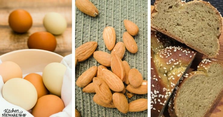 eggs, almonds and gluten-free bread 