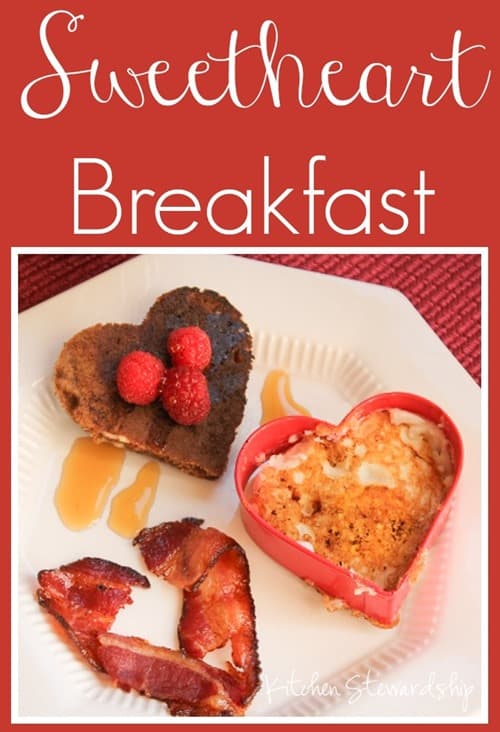 Sweetheart Breakfast - heart-shaped eggs, bacon and pancakes