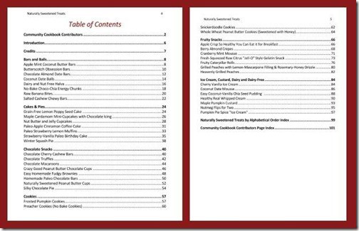 sweets table of contents