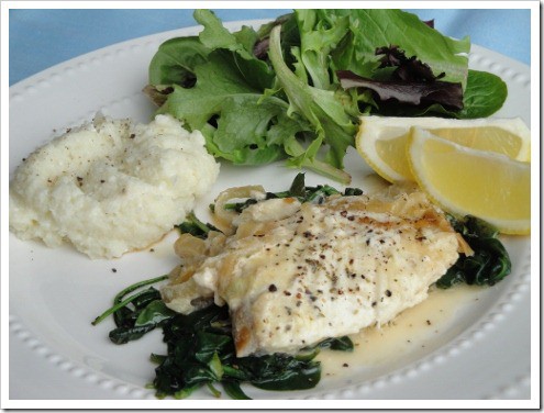 Creamy Alaskan halibut with Caramelized Onions