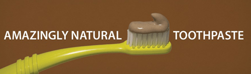 Earthpaste toothpaste on a yellow toothbrush. Text reads: "Amazingly natural toothpaste." 
