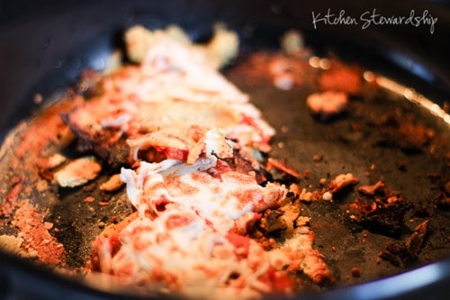 Garbanzo bean flour pizza crust burned in a cast iron pan that didn't have enough cooking oil