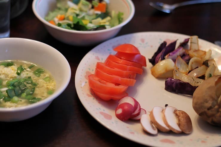 Egg Drop Soup Baked Potato Roasted Veggies Whole 30 dinner