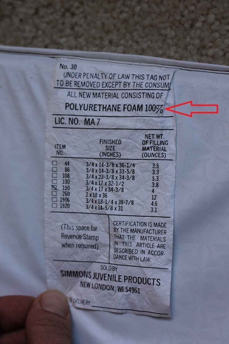 Flame retardant tag on changing table pad California Bulletin