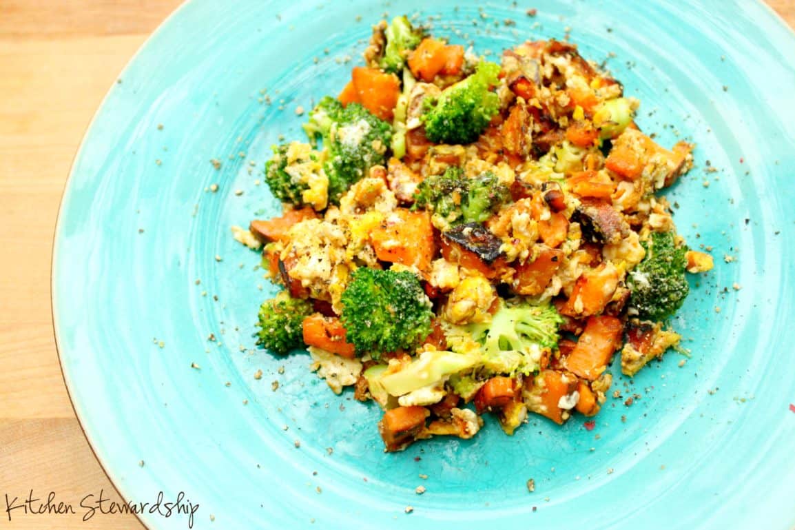 Paleo Sweet Potato, Broccoli, and Egg Hash