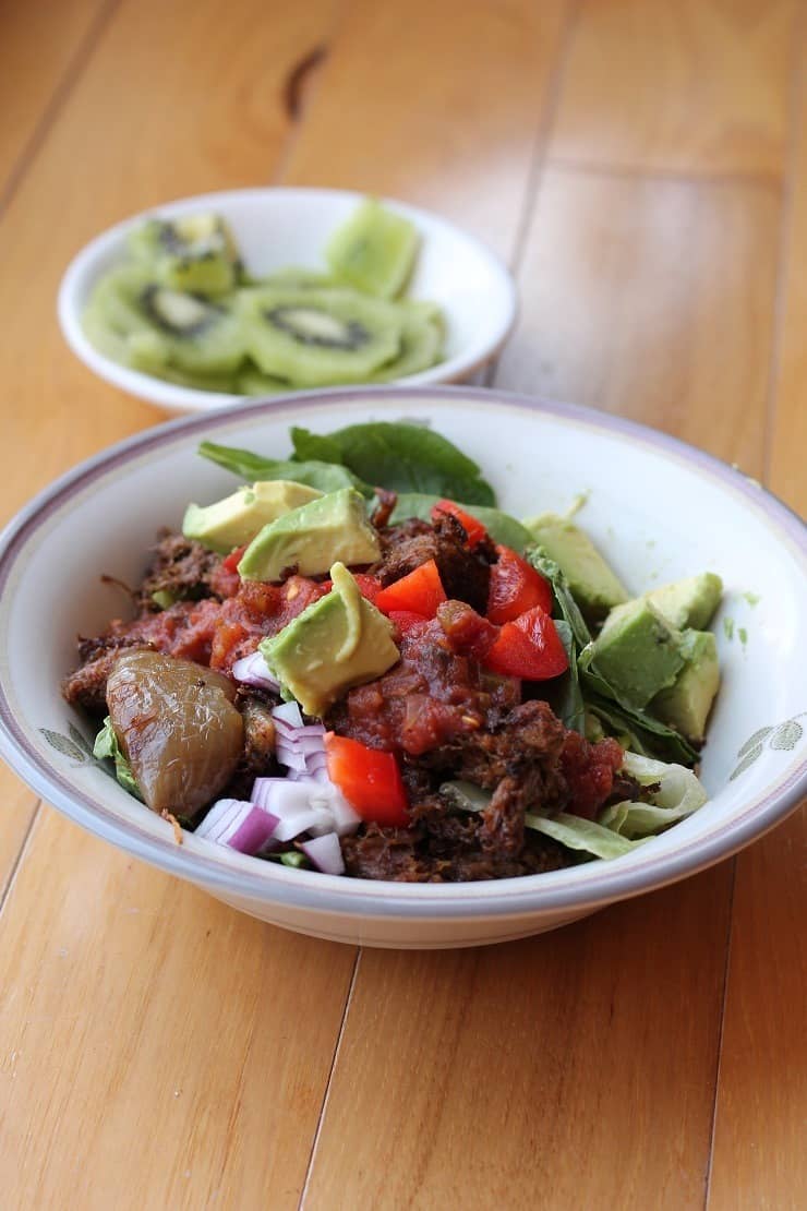 Beef Tongue and Heart Fajita Salad with Kiwi
