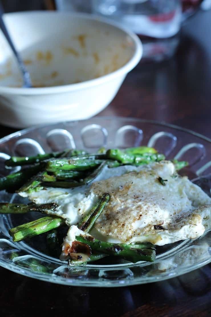 Breakfast Sauteed Asparagus with Soft Fried Egg and Leftover Porridge