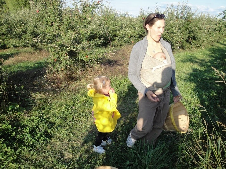 Moby wrap in apple orchard