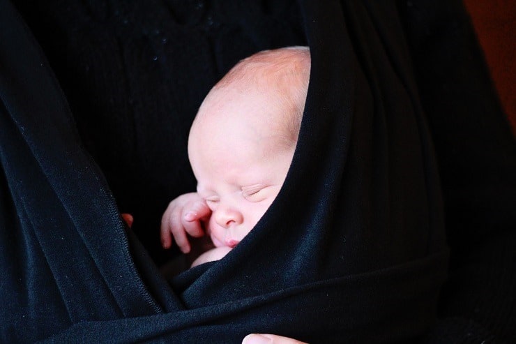 Newborn Gabe in Moby Wrap