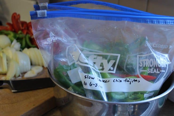 Slow Cooker Freezer Cooking Assembling Chicken Fajitas