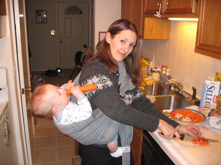 hanging out in the kitchen in a ring sling