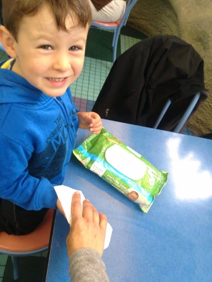 Washing messy hands at the end of our real food meal