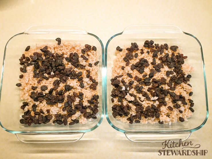 Rice Pudding in two glass casserole dishes