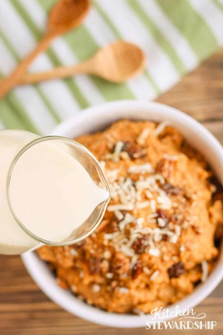 Grain Free Pumpkin Pie Breakfast Porridge with milk easy and quick