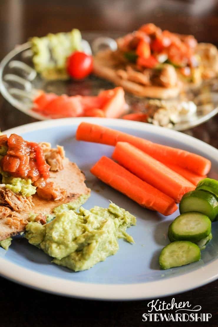 Kid plates when we served Live Simply Crockpot Pulled Chicken Taco Meat