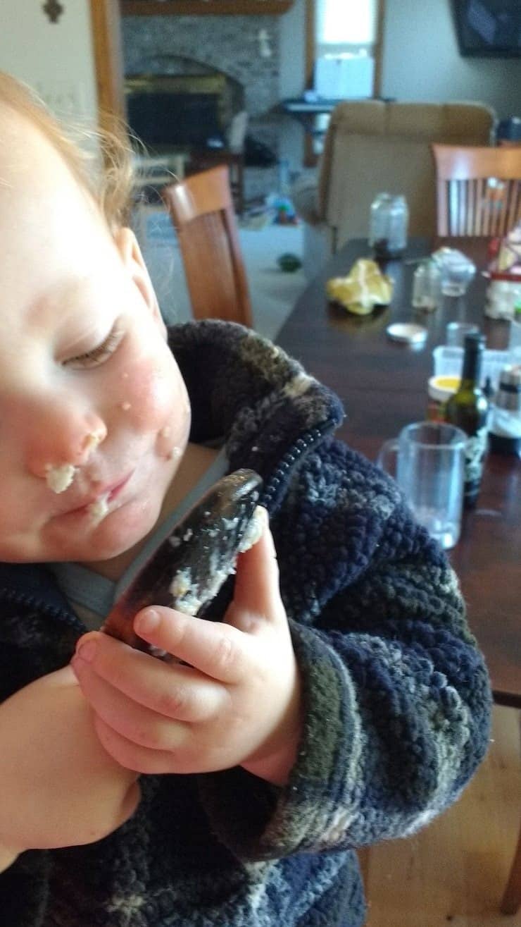 Licking the oatmeal spoon