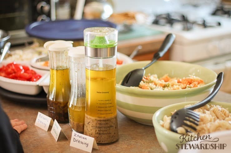 Pasta Salad Bar for a party with a crowd 3 different homemade dressings available