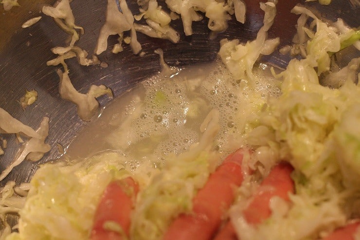 Brine for traditionally fermented sauerkraut you get it just by massaging or pounding the cabbage
