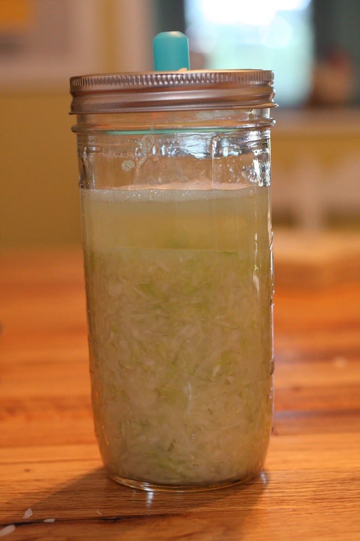The Pickle Pipe lid on my fermented sauerkraut recipe ready to let it sit and ferment now