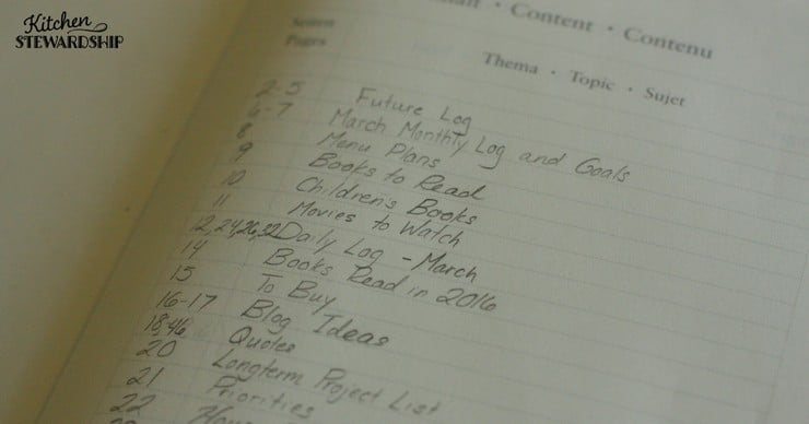 bullet journal index