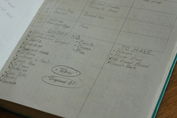 bullet journal weekly shopping list