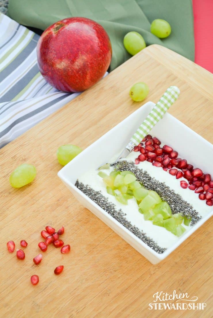 For a quick holiday breakfast - candy cane smoothie bowl. Use seasonal fruits year round. Make the night before and assemble with your kids!