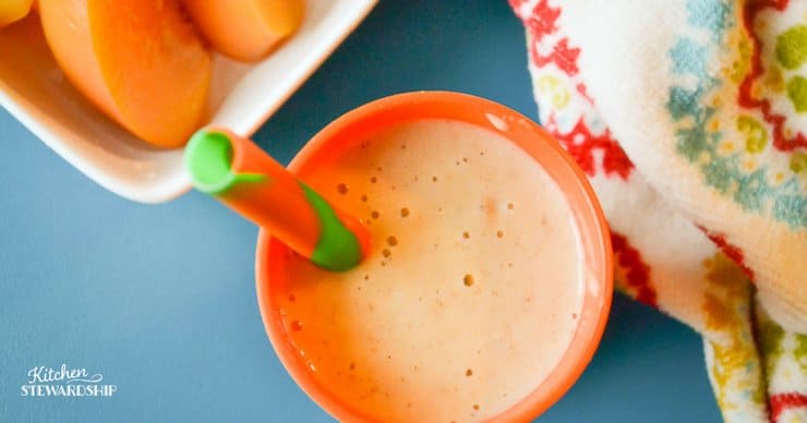 Delicious and easy to make this peach cobbler smoothie is full of nutrients your kids need. A great way to get picky eaters what they need! Trying this today!