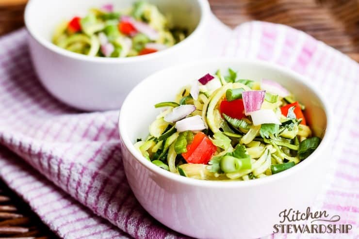 cold zoodle salad with dressing
