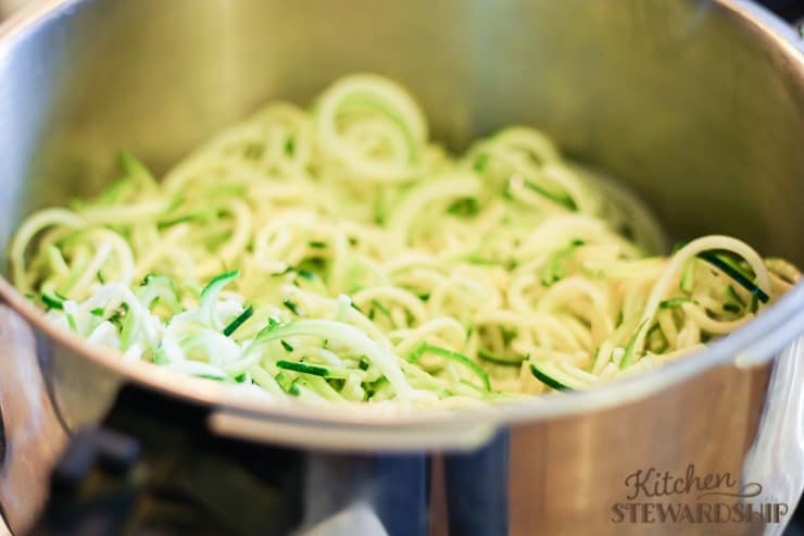 quickly boil or steam zoodles to serve as spaghetti noodles