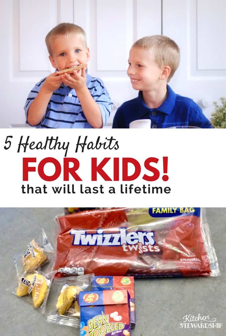 5 healthy habits for kids - smiling boys eating and junk food